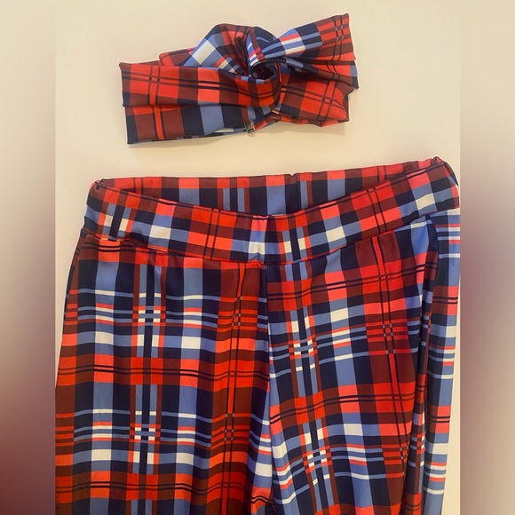 Plaid Highwaisted Bellbottoms matching Headband set - Picture 2 of 4